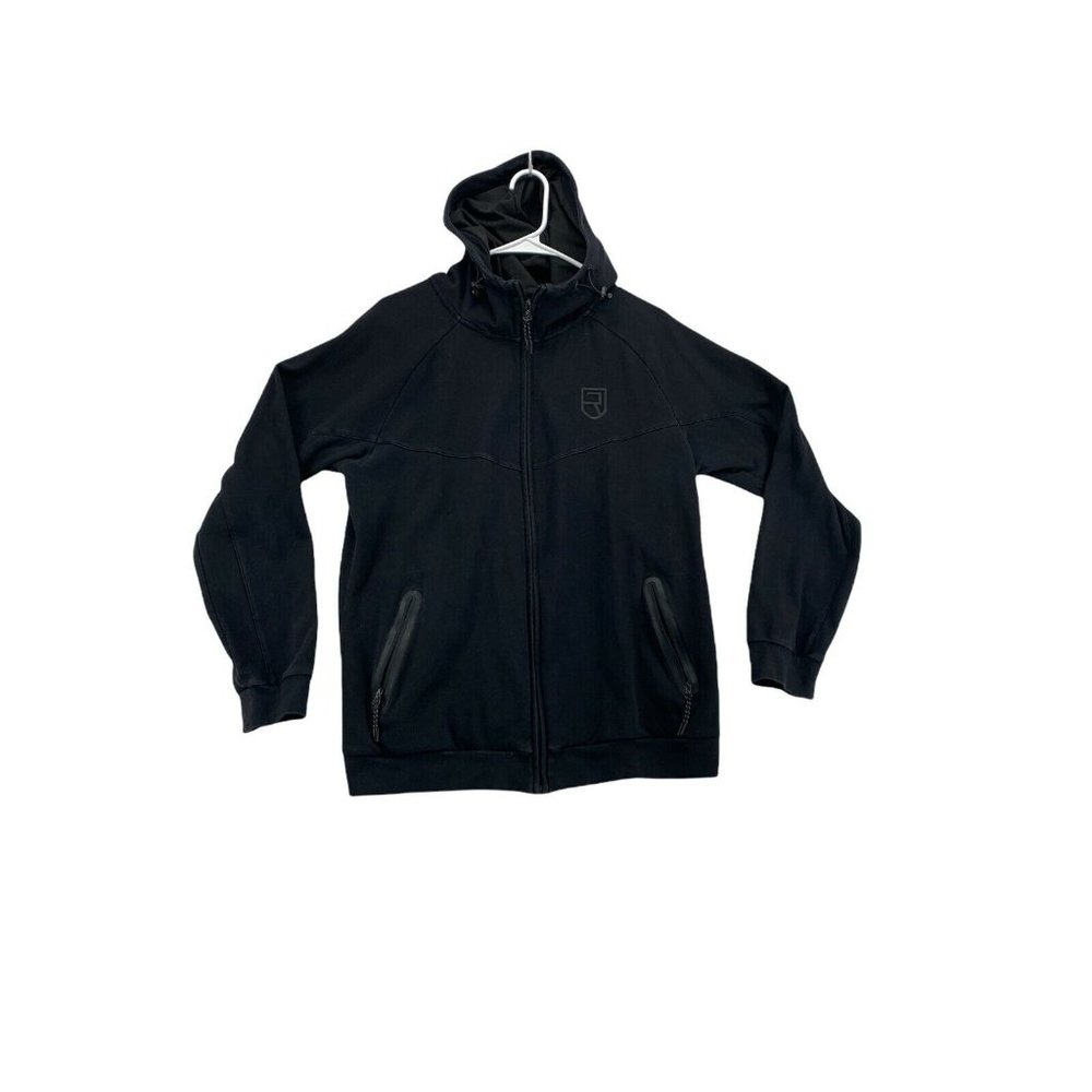 RISE Sweatshirt Women's Long Sleeve Full Zip Knit Pockets Hooded Black Large